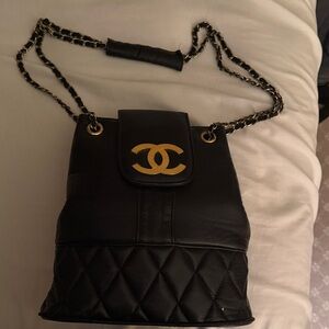 CHANEL Black Quilted Leather Shoulder Bag with Gold CC Logo VIP Gift Bag handbag